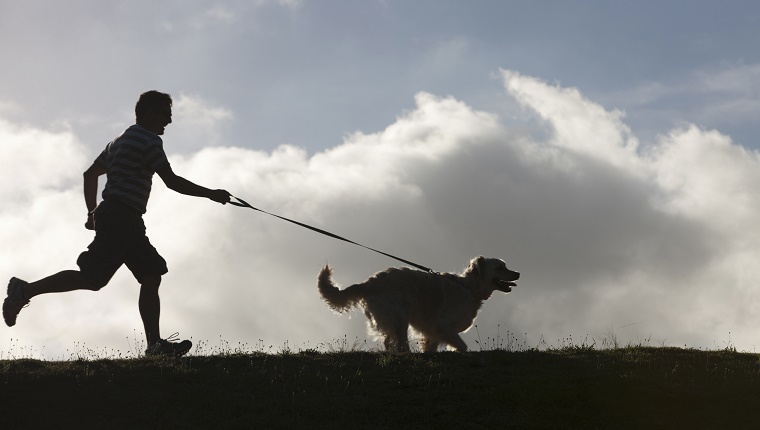 Man running with dog on lead