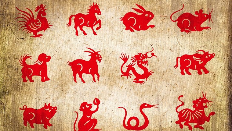 Animal of the chinese zodiac, sepia textured paper background