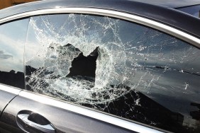 Smashed car window from recent theft in Brooklyn.