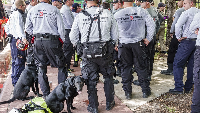 Florida, Miami Beach, Surfside, Champlain Towers South Condominium Building Collapse, FEMA Florida Task Force Urban Search & Rescue briefing members.