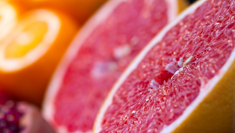 Close-Up View Of Halved Grapefruit