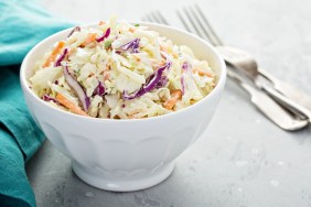 Traditional cole slaw salad in a white bowl