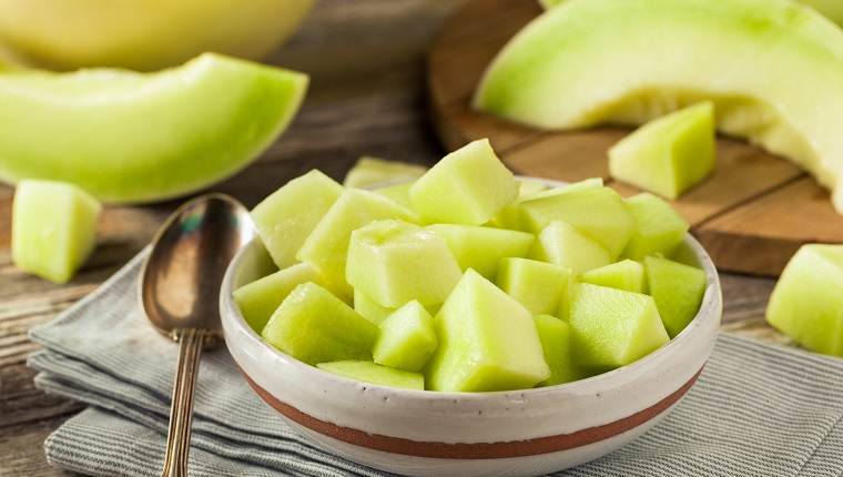 Green Organic Honeydew Melon Cut in a Bowl