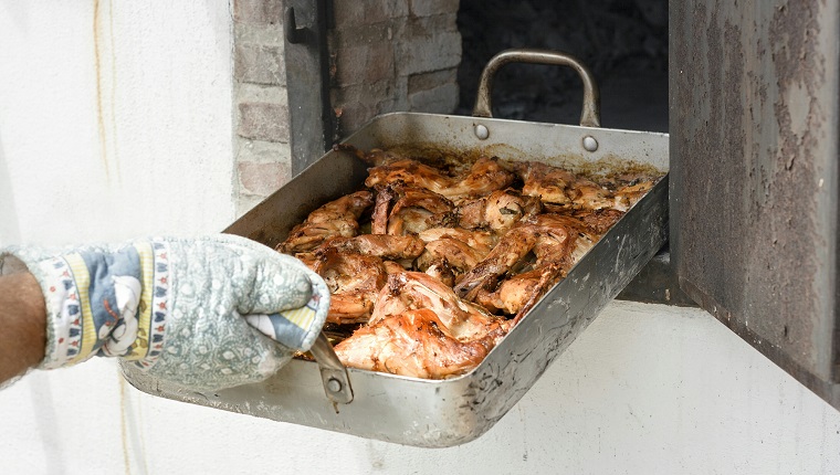 Cropped Hand Of Man With Rabbit Meat