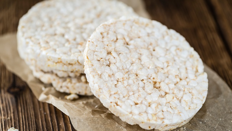 Some Rice Cakes (close-up shot) on an old wooden table