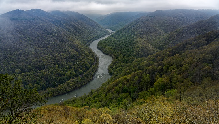 I'd Rather Have a Time Out for Behavior in New River Gorge National Park & Preserve. A view looking to the east to the New River with the river valley and gorge while walking the Grandview Rim Trail in that part of the national park. My thinking in composing the image was to one minimize the overcast skies with low clouds and two create a more sweeping view across this national park landscape by angling my Nikon SLR camera slightly downward. In some ways, the river would be that leading line into the image. I later worked with control points in DxO PhotoLab 4 and then made some adjustments to bring out the contrast, saturation and brightness I wanted for the final image.