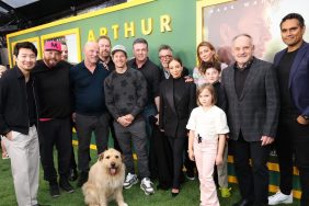 The cast of "Arthur the King" including the dog, Ukai, and Mark Wahlberg.