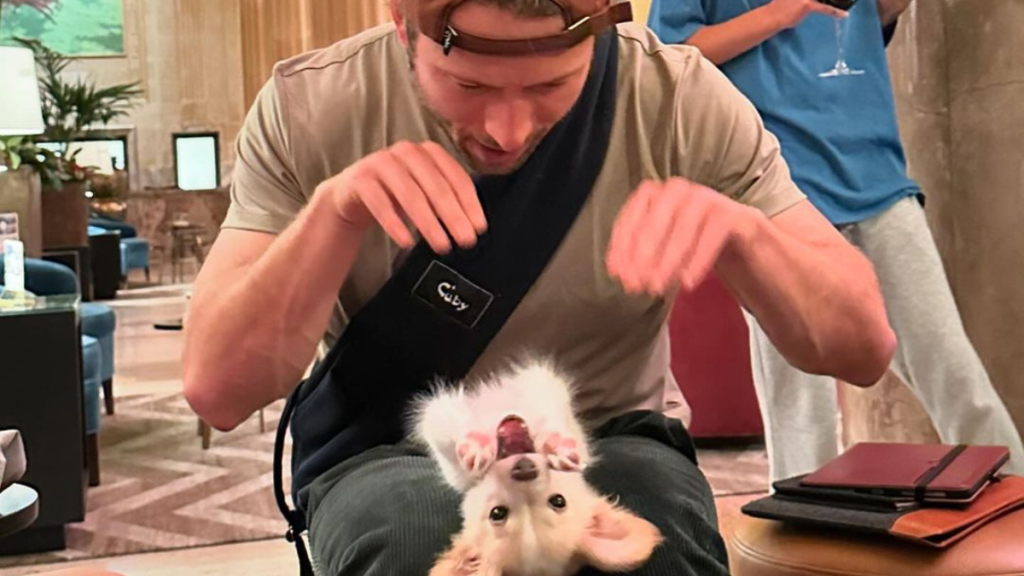 Glen Powell with his dog Brisket