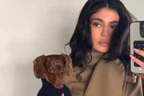 Kylie Jenner with her dog.