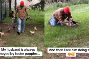 Video Captures Man Who 'Doesn't Like' Foster Puppies Yet Does This