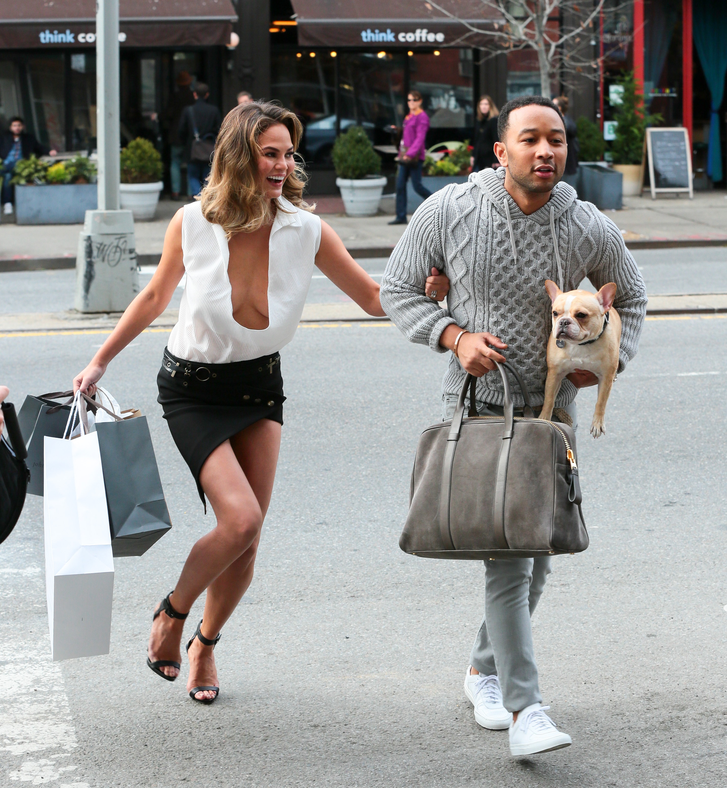 Chrissy Teigen And John Legend Run With Their Pup, Pippa